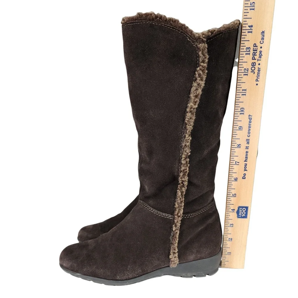 Bandolino Knee High Boot 7M Women Yoelia Brown Suede Faux Fur Lined‎ Wedge 15